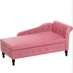 Upholstered Chaise Lounge with Right Armrest & Lumbar Pillow,Button Tufted Lounge Sofa with Storage,Lounge Chair Indoor,Modern Velvet Lounge Chair for