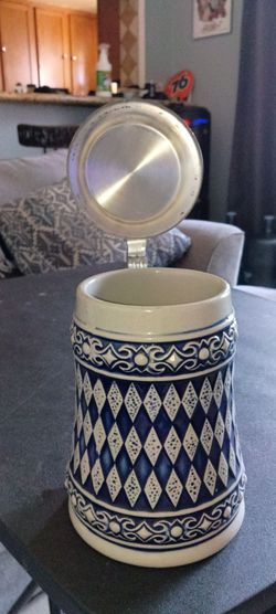 Rein Zinn Lidded Beer Stein Original Gerz Bavarian Flag Germany Pewter