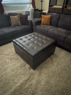 Dark-Brown Leather Storage Ottoman