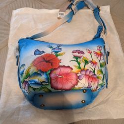 Beautiful Leather Bag Purse   -  Hand Painted