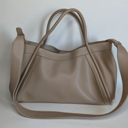 Beige Leather Crossbody Tote