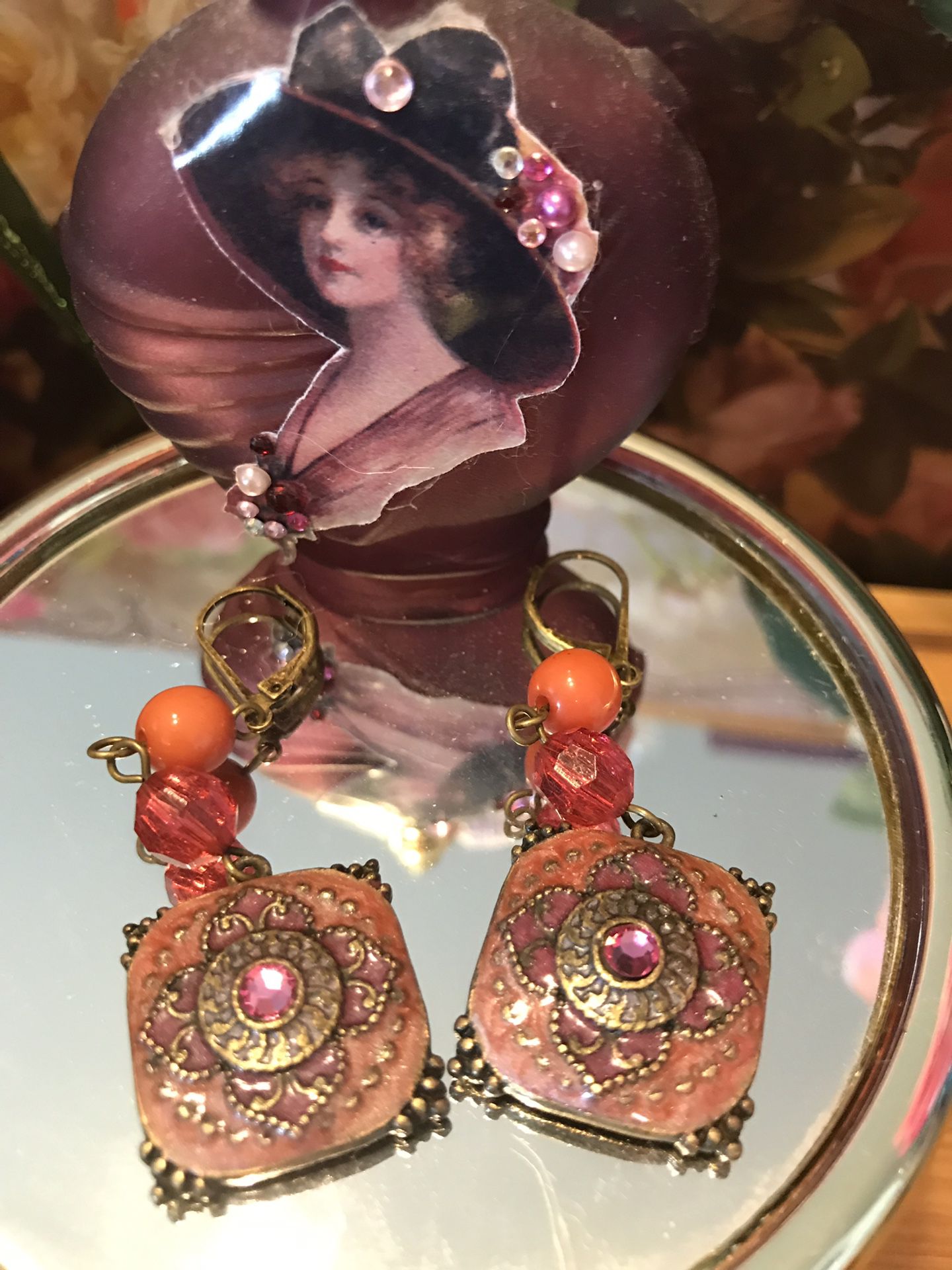 Beautiful! Rich Brass Orange Stone Vintage Earrings