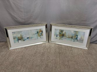 Matching Beveled Mirrored Framed Abstract Prints (Set of 2)