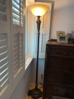 Tall Metal And Glass Adjustable Floor Lamp And A Table Lamp  