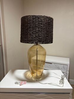 Glass Table Lamp with Woven Shade