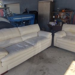 La-z-boy Real Leather White Sofa And Loveseat 