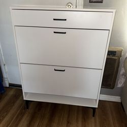 White Shoe Storage Cabinet with 2 Drawers & Hidden Storage for Entryway Hallway & Closet Organization Easy Assembly & Flip Down Design for Home Furnit