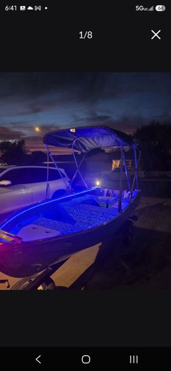 Aluminum Fishing Boat with Bimini Top and LED Lights