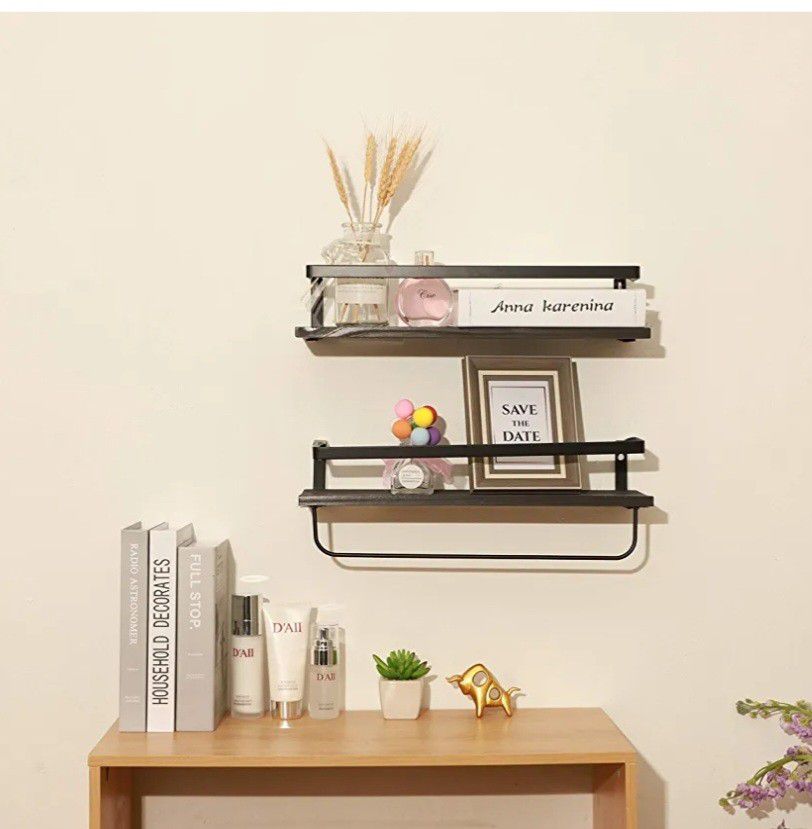 ,Rustic Floating Wall Shelves with Towel Holder Rack