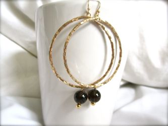 Metallic Gold and Agate Hoop Earrings -Handmade