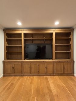 Restoration Hardware Library Wall Unit - Solid Oak Media Center, 3 Bays - OBO