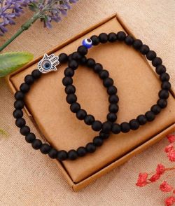 Black Bead Hamsa Evil Eye Bracelet Set