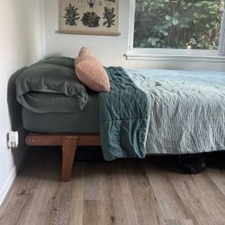 Queen Memory Foam Mattress And Solid Wood Bed frame 