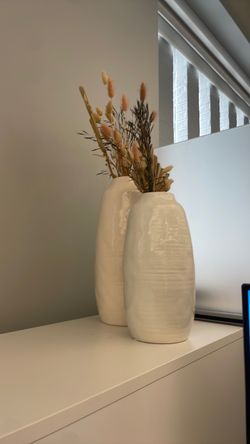 White Ceramic Vases Set of Two