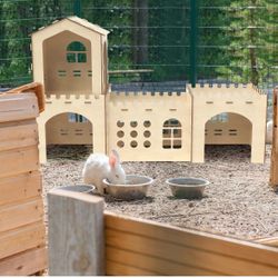 Extra Large Rabbit Hideout, Wooden Rabbit houses and Hideouts, Large Wooden Rabbit Castle For Bunnies, Hamsters and Guinea Pigs Hut to Hide