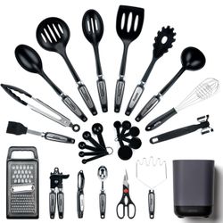 Smirly Silicone Kitchen Utensils Set & Holder: Cooking Utensils Set - Kitchen Essentials for New Home & 1st Apartment- Silicone Spatula Set