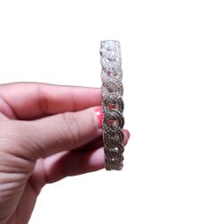 Vintage Silver Toned Bling Two Sided Hinged Bracelet