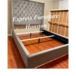 🔥QUEEN 6FT TALL GRAY VELVET BED - BRAND NEW IN BOX 📦 SAME DAY DELIVERY