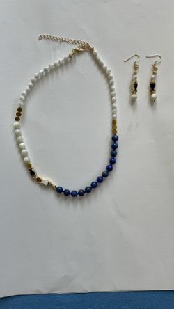 New Handmade Lapis Lazuli, Mother Of Pearl Fish Necklace