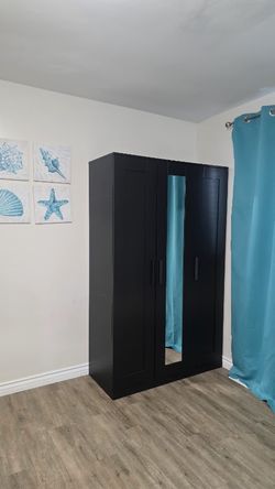 IKEA BRIMNES Black 3-Door Wardrobe Closet with Mirror – Excellent Condition