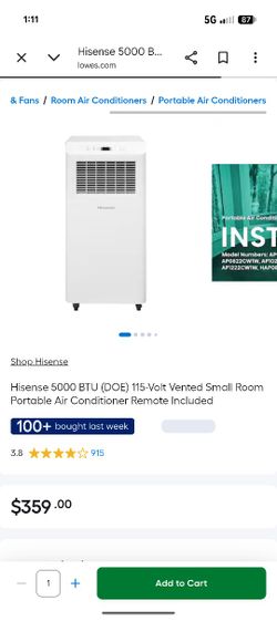 Hisense 5000 BTU Portable AC Unit
