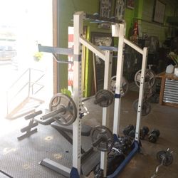 Weight Set With Weight Bar And Bench And 300 Olympic Weights 