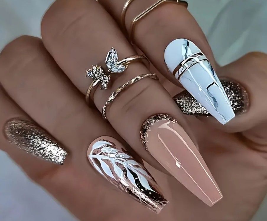 24pcs Elegant Press-On Nails, Medium Length, Mixed Colors - Sparkling Rhinestones, Glitter Accents Press-On Nails 