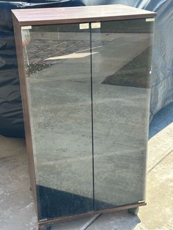 Wood Cabinet with Glass Doors on Casters