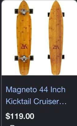 Magneto 44 inch Kicktail Cruiser Longboard Skateboard