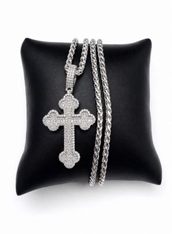 925 Sterling Silver 2.20CT MOISSANITE Cross Pendant Men’s Necklace Size 22”