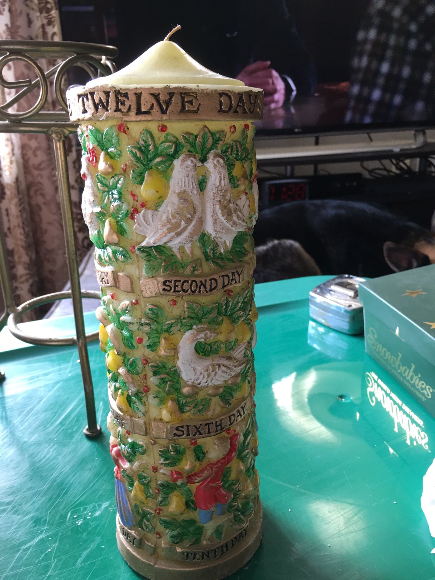 Vintage 12 Days Of Christmas Pillar Candle & Stand $20 OBO