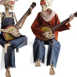 Banjo playing Skeletons For Parts. None Working.Halloween DECOR 