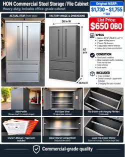 HON Commercial Steel Storage / Lateral File Cabinet – $650 OBO