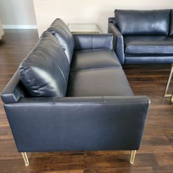 Sofa Leather & Love Seat (Navy)  & Nesting Tables/ No Pet/No Smoking/ No Kids