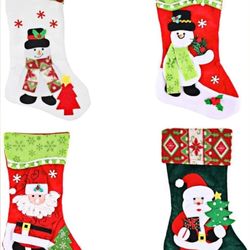 Pack of 4, 18" 3D Plush Christmas Stockings for Christmas Decorations