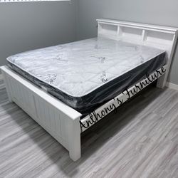 White Queen Bed With Mattress 