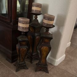 Set Of 3 Candle Holder Metal With Candles