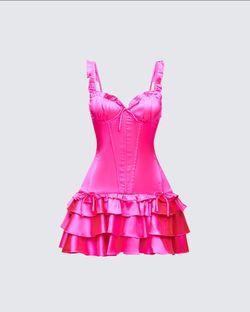 Odelle Pink Satin Ruffle Dress