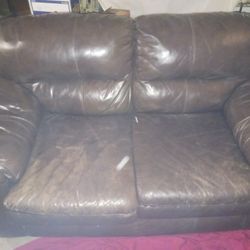 #Sale-Brown Leather Couch/Loveseat