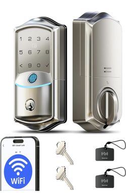 Veise VEO27 - Cerradura inteligente Wi-Fi integrada, cerradura de puerta de entrada sin llave de huellas dactilares, control remoto de aplicación y co