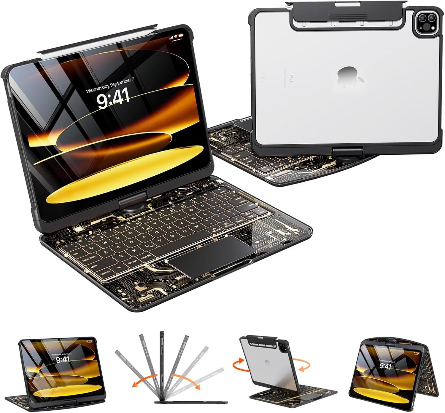 Keyboard Case for iPad Air 13 inch (M3/M2, 2025/2024) & iPad Pro 12.9 inch (6th/5th/4th/3rd Gen), iPad Air Keyboard with Multi-Touch Trackpad and Penc