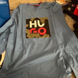 XL New Hugo Boss Shirt Mens Extra Large Blue Camo Long Sleeve Dharlie Casual