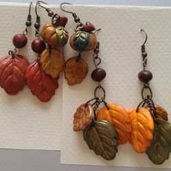 Handmade Lightweight Fall Earrings, Leaf And Pumpkin Fall Jewelry