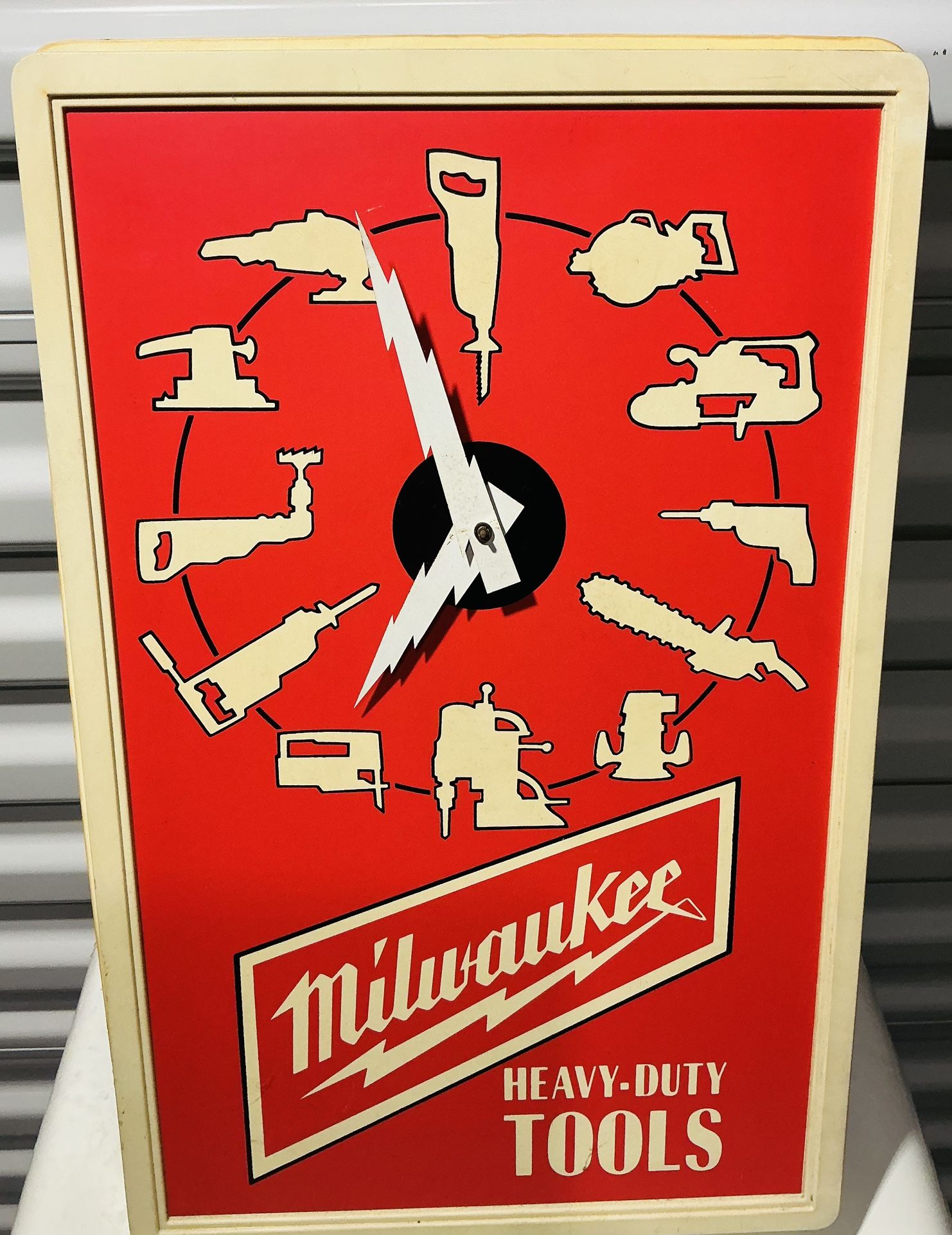 VINTAGE MILWAUKEE HEAVY-DUTY TOOLS PLASTIC WALL CLOCK GREAT GRAPHICS