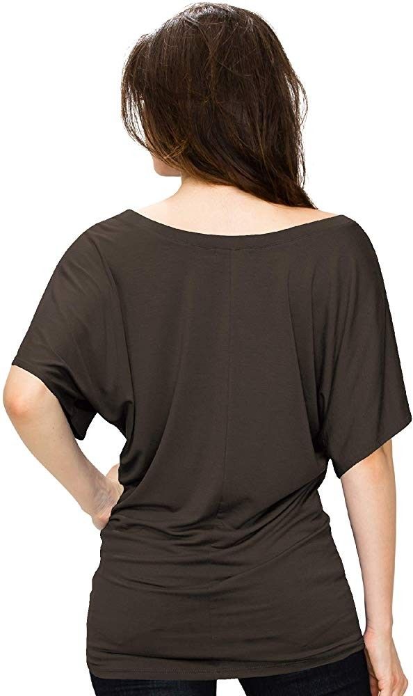 Lock and Love Women's Solid Short Sleeve Boat Crew Neck V Neck Dolman Top (small)