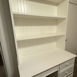 White Wood Computer Desk Dresser Hutch