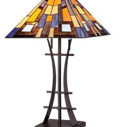 Robert Louis Tiffany Jewel Tone Mission Tiffany Style Table Lamp 27" Tall Iron B