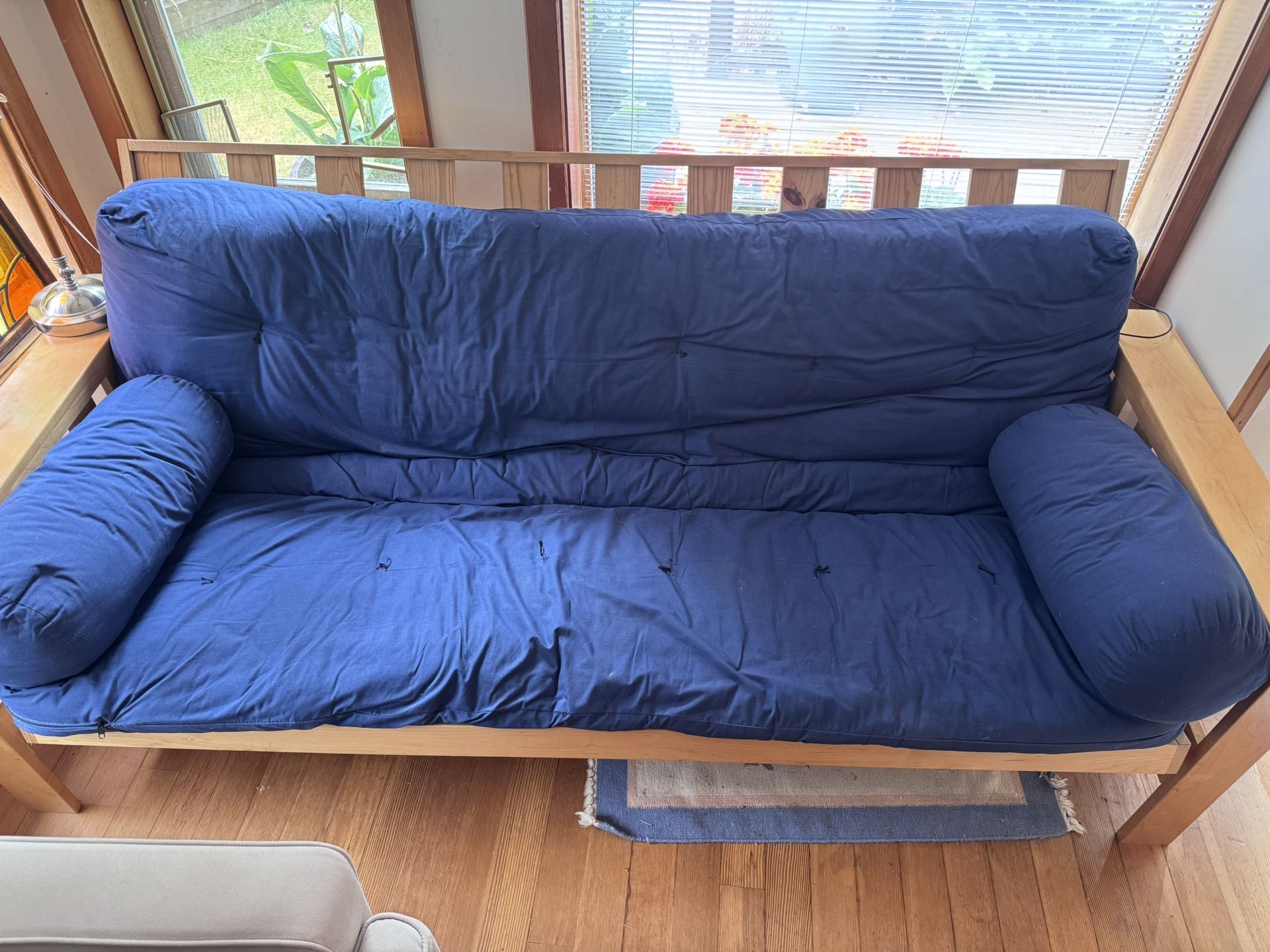 Futon, Blue, Maple Frame