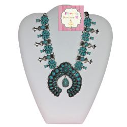 Turquoise Squash Blossom Vintage Necklace/Mommy & Me Adjustable