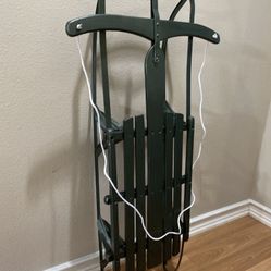 Vintage Snow Sled Green Wood Kids Small Cabin Lodge Winter Decor 46”